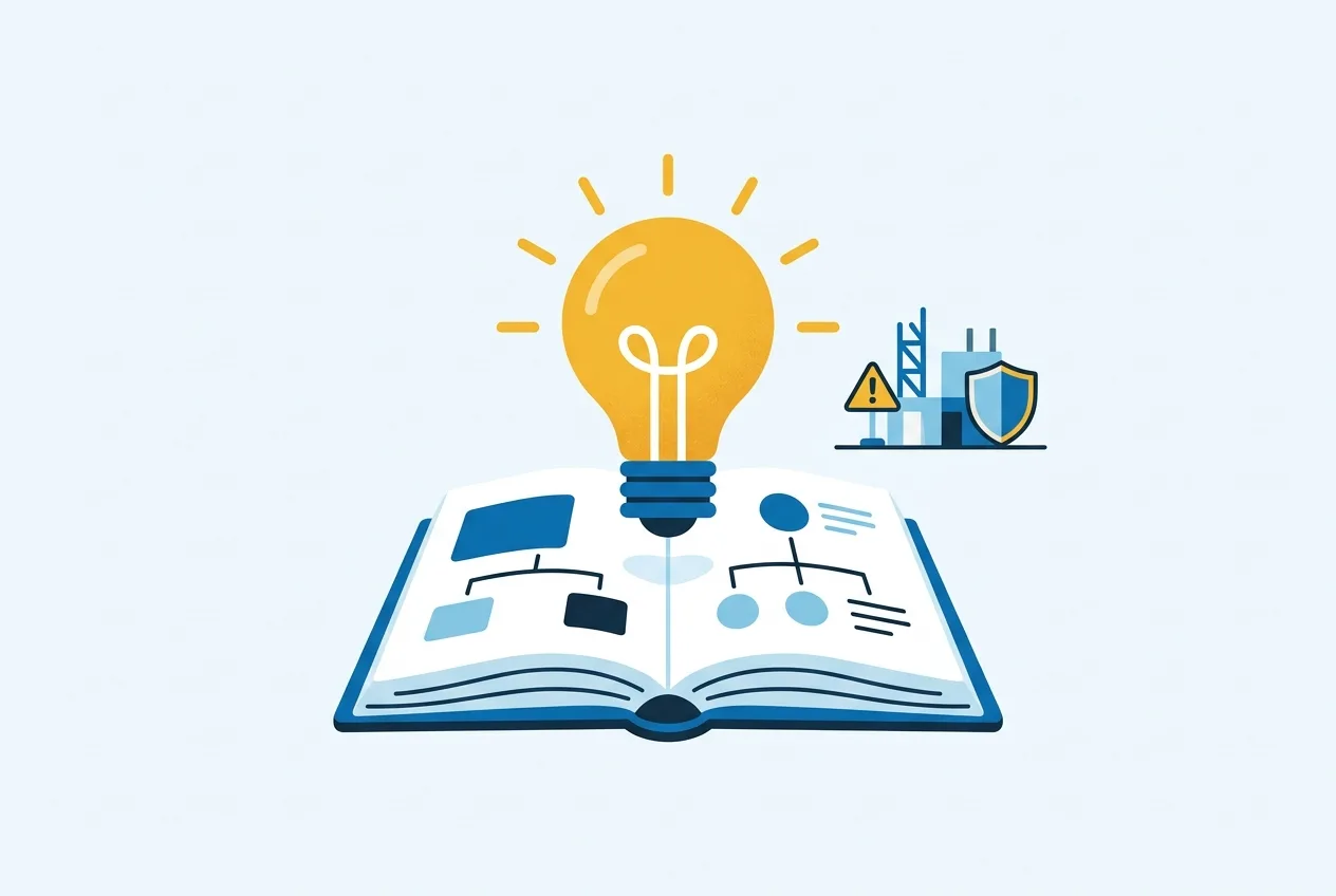 Illustration: Glühbirne über einem aufgeschlagenen Buch als Symbol für verständlich erklärtes Wissen