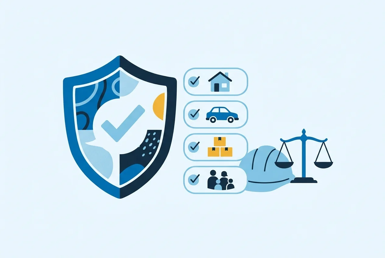 Illustration: Schutzschild mit Checkliste als Symbol für den Leistungsumfang