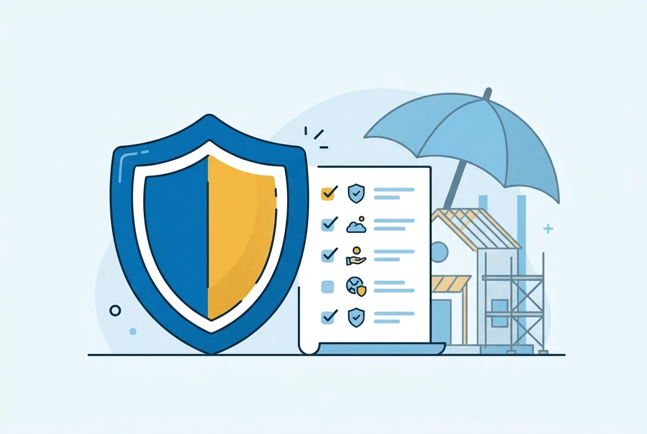 Illustration: Schutzschild mit Checkliste als Symbol für den Leistungsumfang