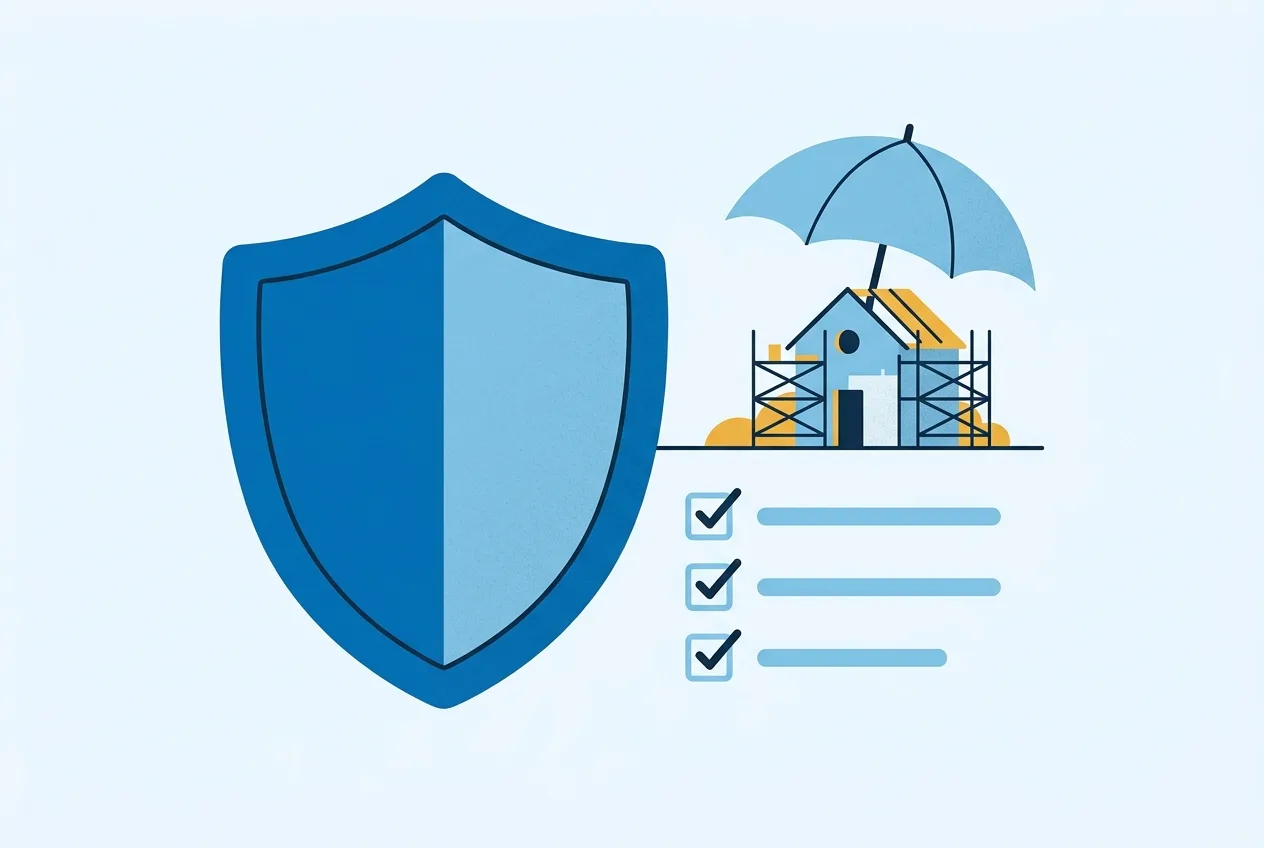 Illustration: Schutzschild mit Checkliste als Symbol für den Leistungsumfang