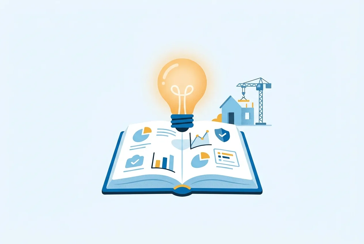 Illustration: Glühbirne über einem aufgeschlagenen Buch als Symbol für verständlich erklärtes Wissen