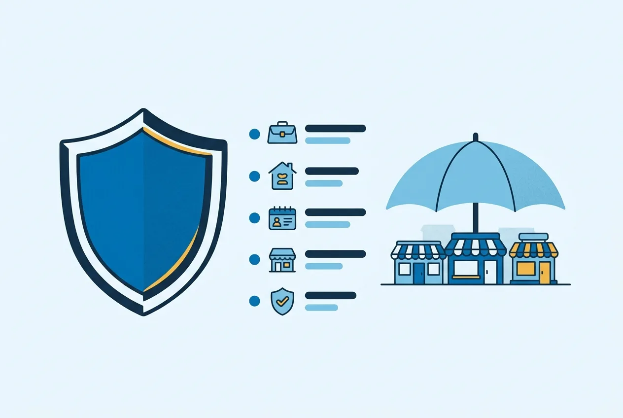 Illustration: Schutzschild mit Checkliste als Symbol für den Leistungsumfang