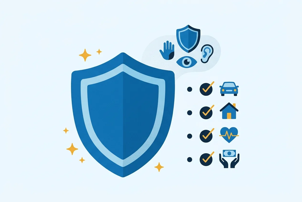 Illustration: Schutzschild mit Checkliste als Symbol für den Leistungsumfang