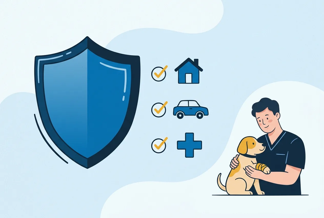 Illustration: Schutzschild mit Checkliste als Symbol für den Leistungsumfang