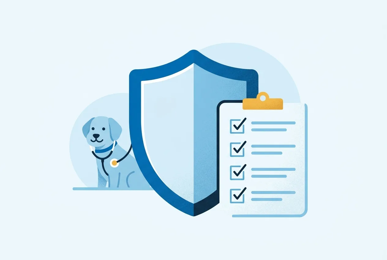 Illustration: Schutzschild mit Checkliste als Symbol für den Leistungsumfang