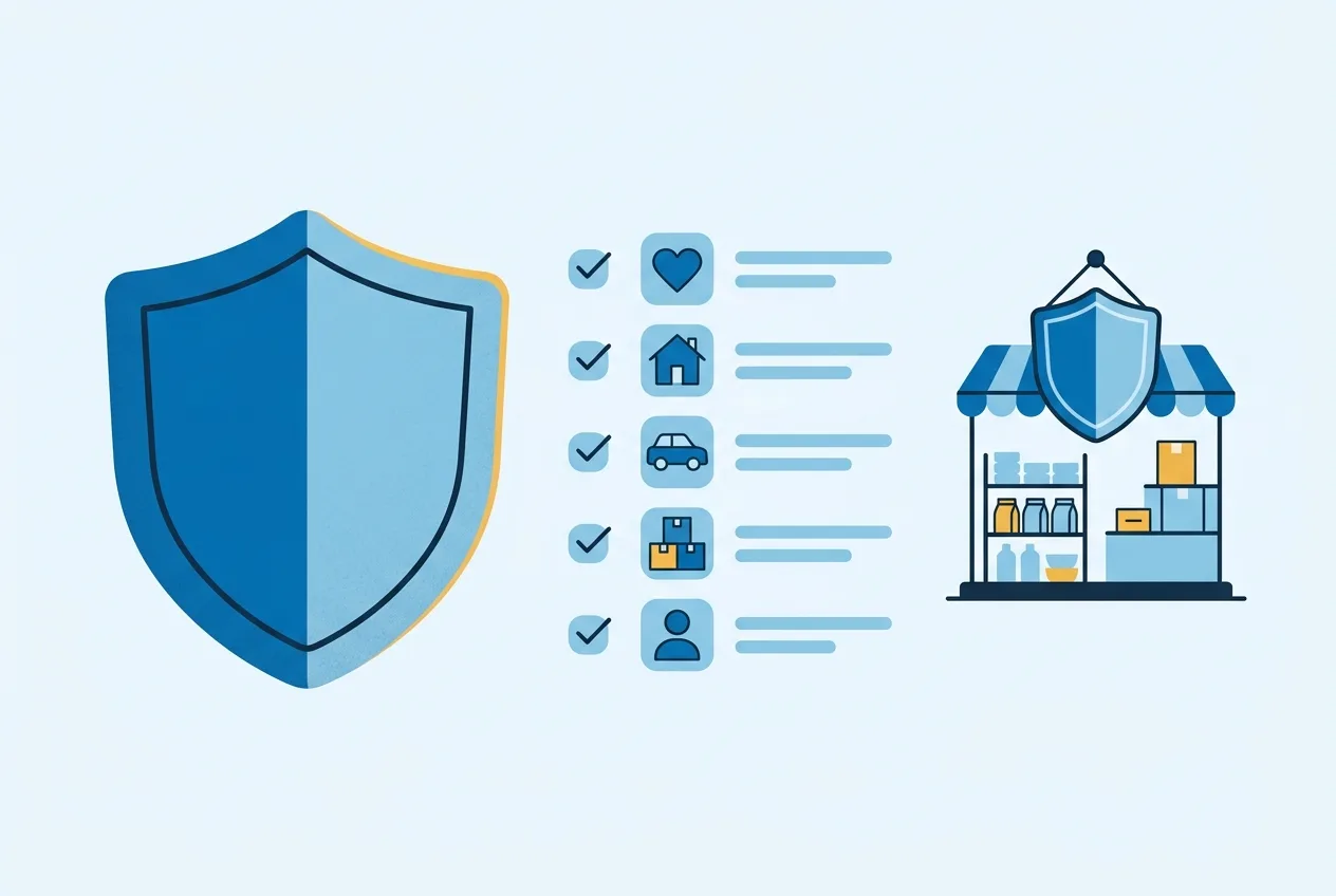 Illustration: Schutzschild mit Checkliste als Symbol für den Leistungsumfang