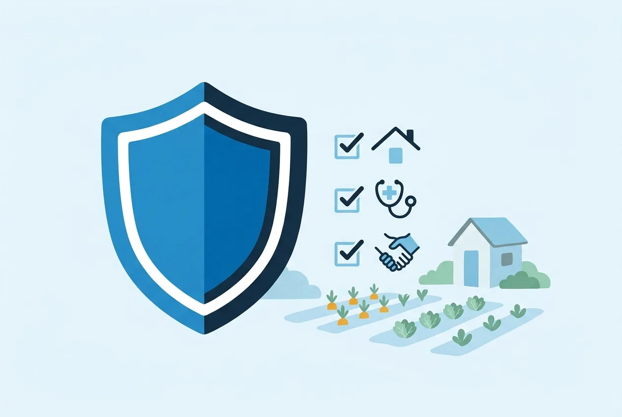 Illustration: Schutzschild mit Checkliste als Symbol für den Leistungsumfang