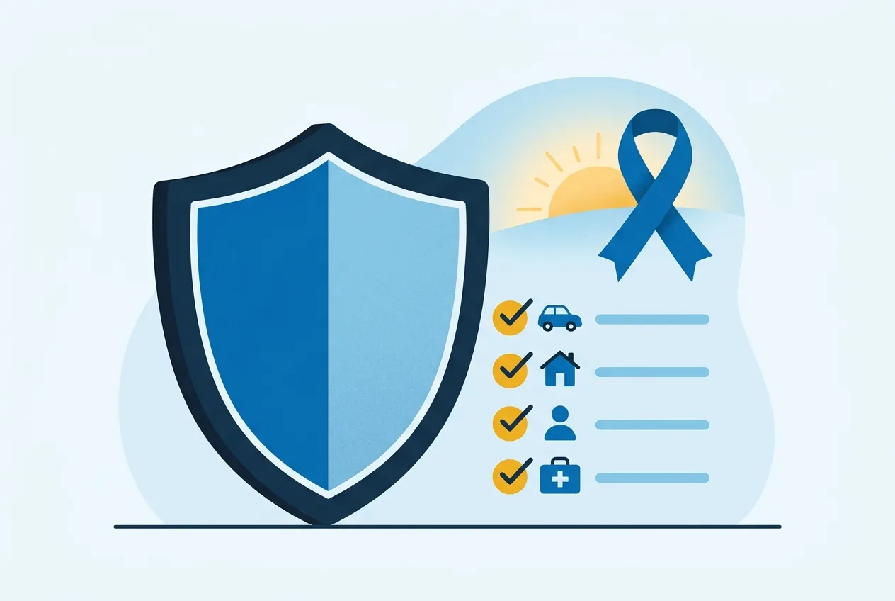 Illustration: Schutzschild mit Checkliste als Symbol für den Leistungsumfang