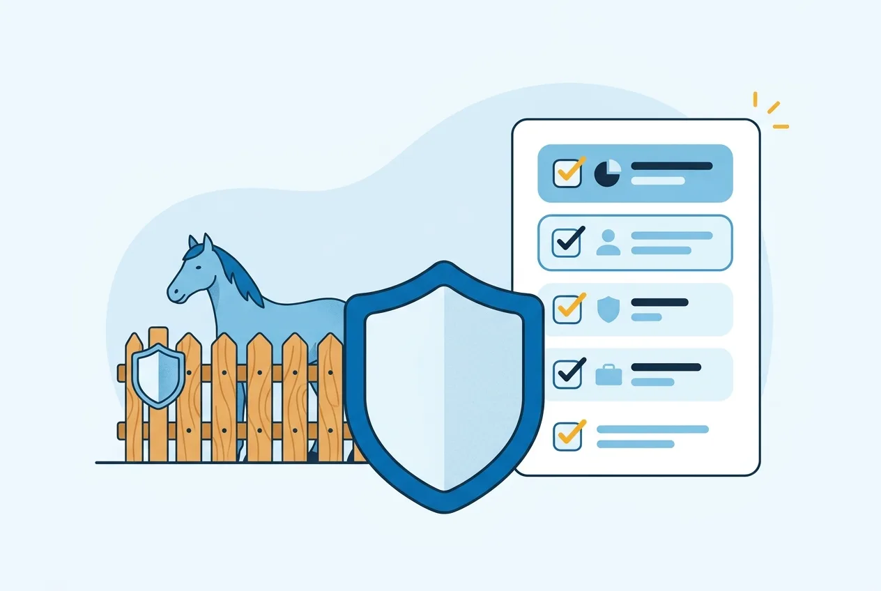 Illustration: Schutzschild mit Checkliste als Symbol für den Leistungsumfang