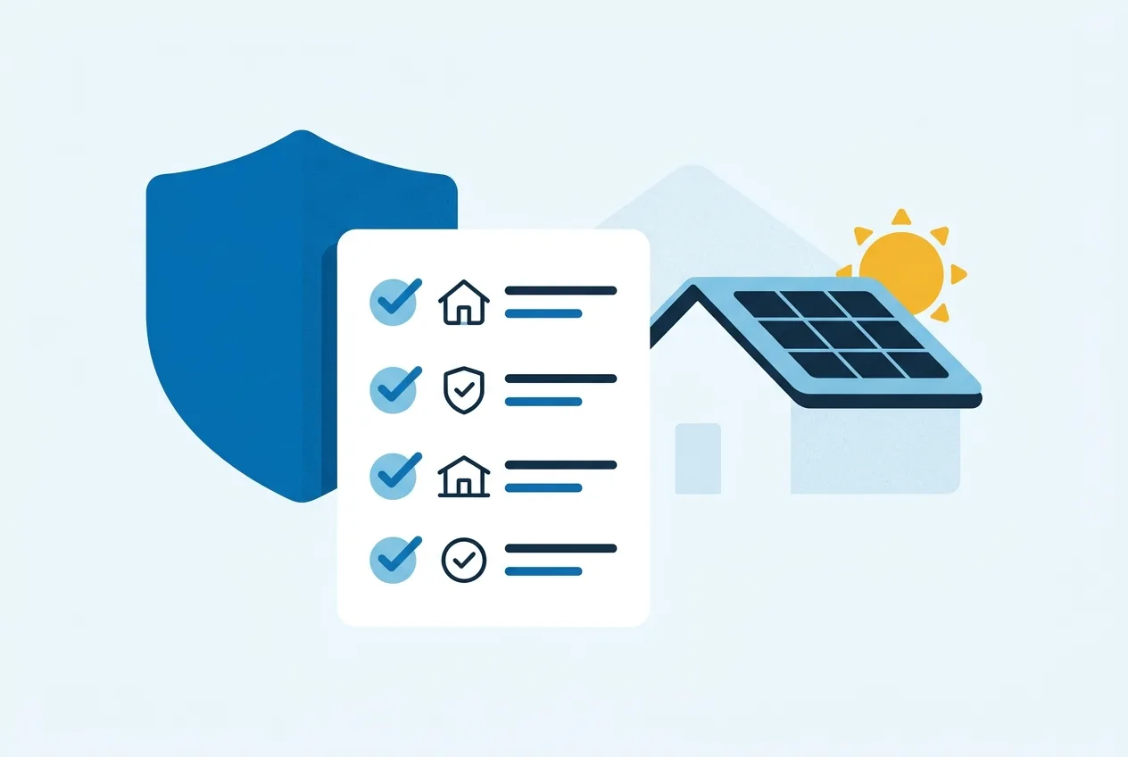 Illustration: Schutzschild mit Checkliste als Symbol für den Leistungsumfang