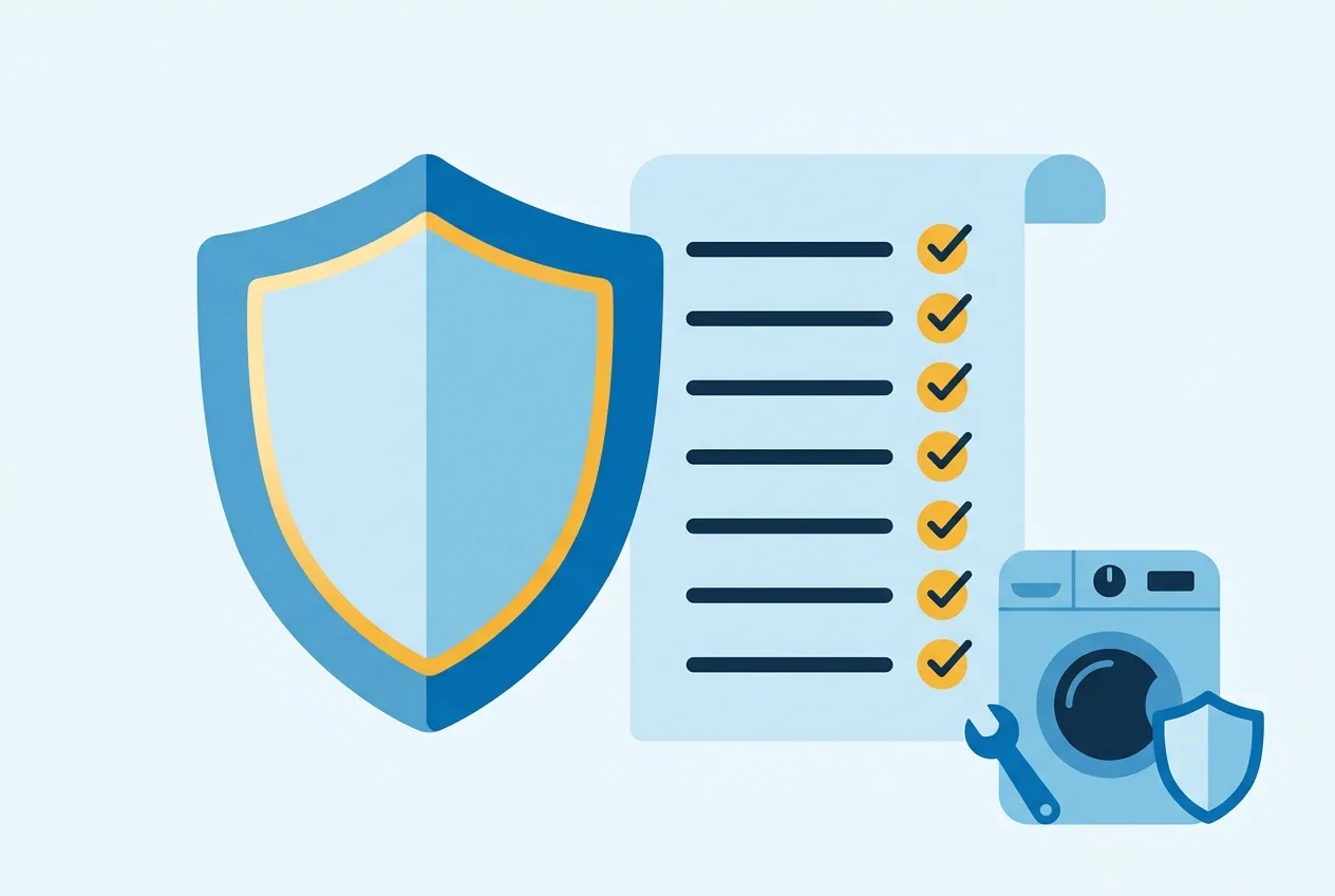 Illustration: Schutzschild mit Checkliste als Symbol für den Leistungsumfang