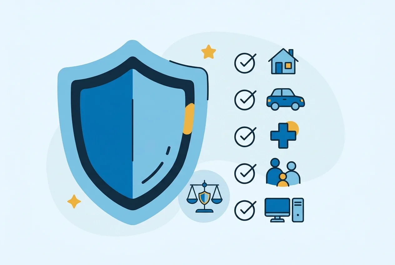 Illustration: Schutzschild mit Checkliste als Symbol für den Leistungsumfang